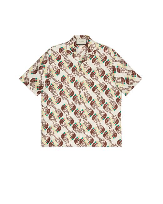 Chemise en soie imprim bande web et logo the north face Gucci