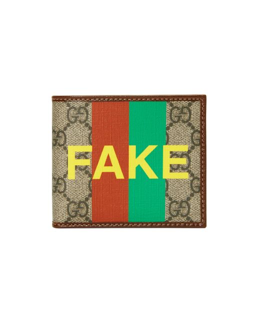 Gucci Natural 'fake/not' Print Billfold Wallet for men