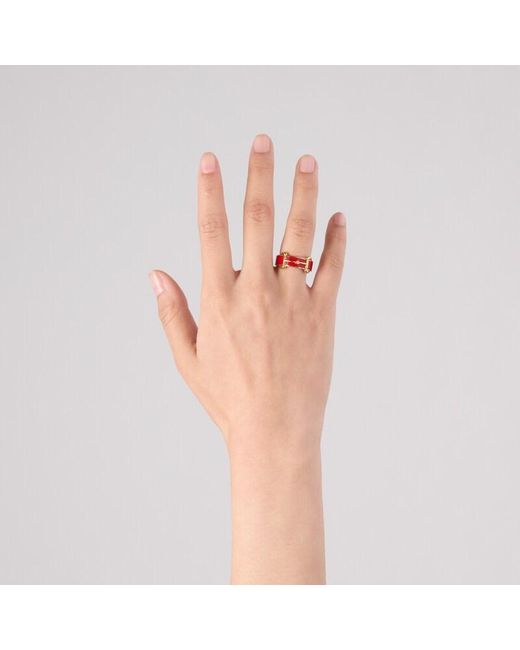 Gucci Red Horsebit Ring With Enamel