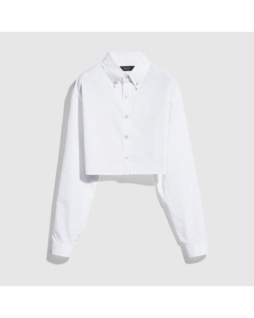 Gucci White Cropped Cotton Poplin Shirt, Size 44 It, Ready-To-Wear