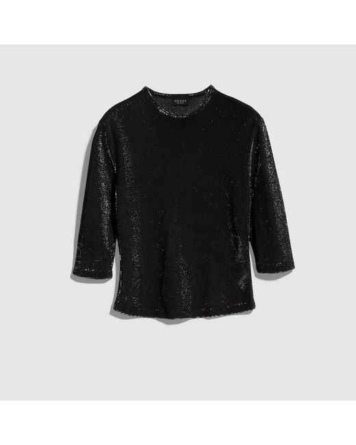 Gucci Black Jersey Top With Iridescent Effect, Size M, Ready-To-Wear