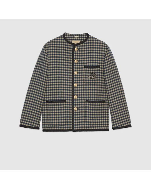 Gucci Gray Wool Gingham Jacket With Interlocking G for men
