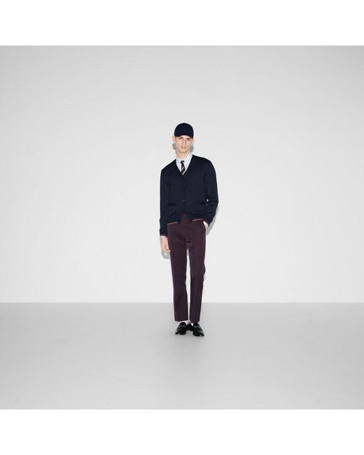 Gucci Blue Wool Knit Cardigan With Web for men
