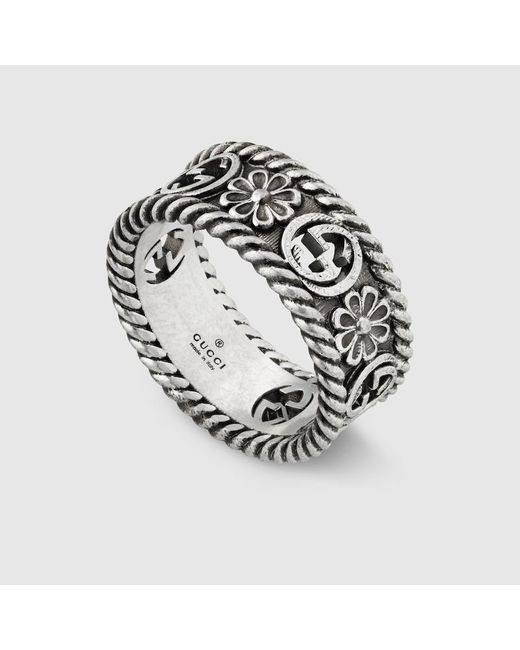Gucci White Interlocking Silver Ring