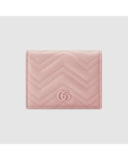 Gucci Pink GG Marmont Matelassé Card Case Wallet