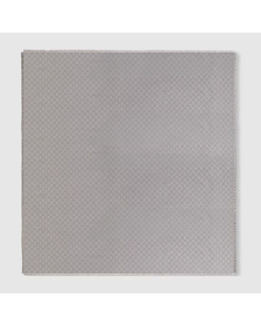 Gucci Gray Printed Gg Cotton Wool Lamé Shawl