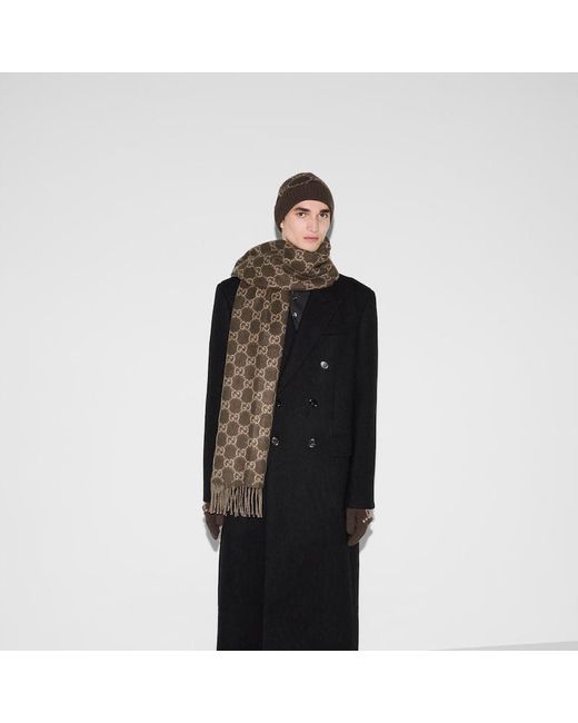 Gucci Brown Gg Cashmere Scarf for men