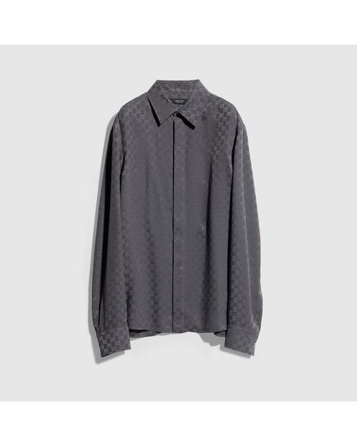 Gucci Gray Gg Silk Jacquard Shirt