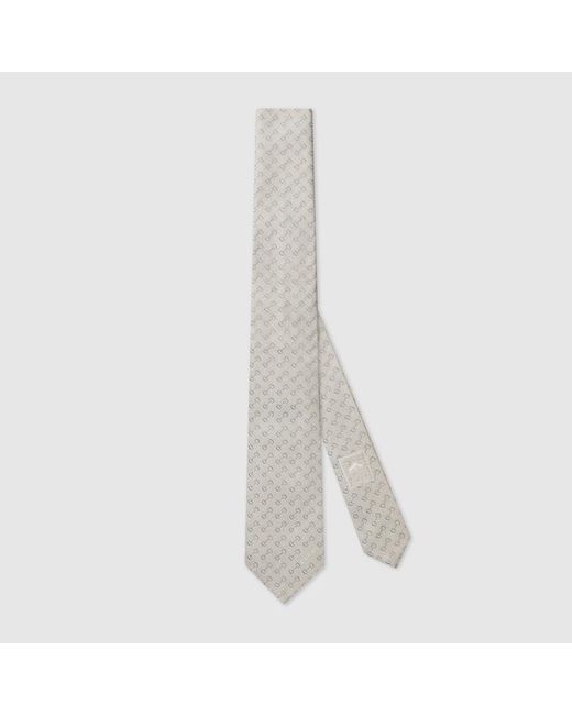 Gucci White Horsebit Silk Jacquard Tie for men