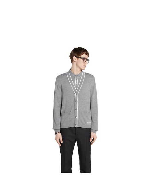 Gucci Gray Fine Wool Knit Cardigan With Intarsia for men