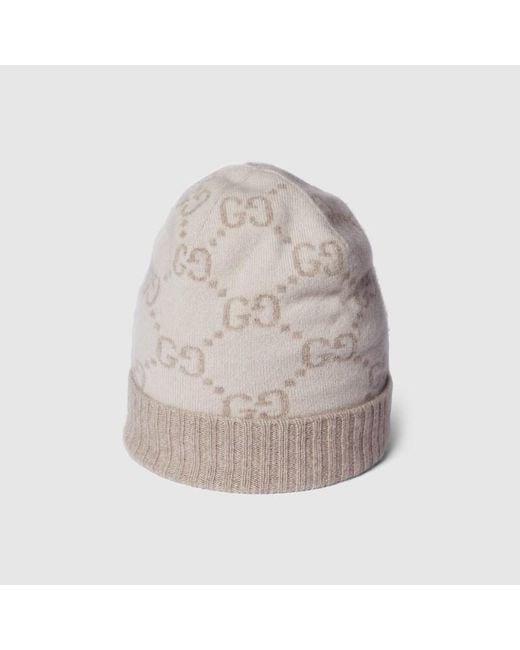 Gucci Natural Gg Cashmere Jacquard Hat