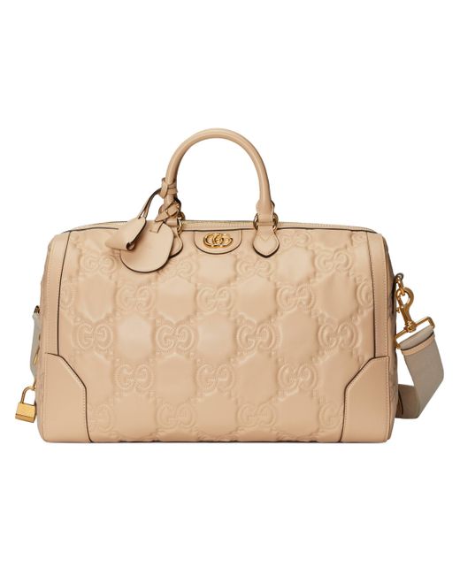 Gucci Leather GG Matelassé Duffle Bag in White (Natural) for Men Lyst
