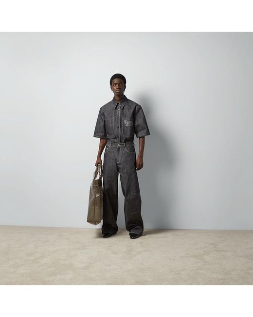 Camicia In Denim Con Dettaglio Jacquard di Gucci in Gray da Uomo