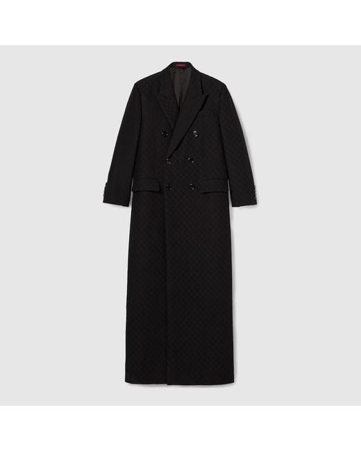 Gucci Black Gg Silk Wool Crêpe Double-Breasted Coat, Ready-To-Wear