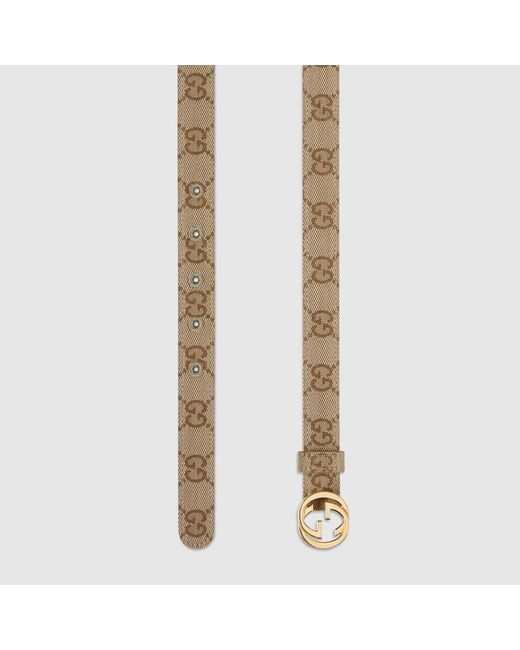 Gucci Brown Thin Belt With Interlocking G Buckle, Size 110