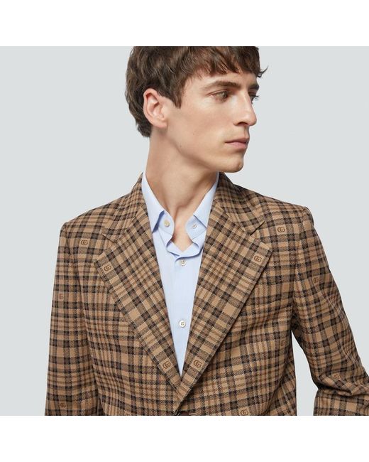 Gucci Brown Double G Check Wool Jacket for men