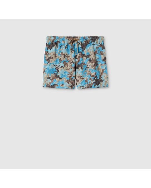 Gucci Blue Printed Technical Poplin Swim Shorts, Ready-To-Wear for men