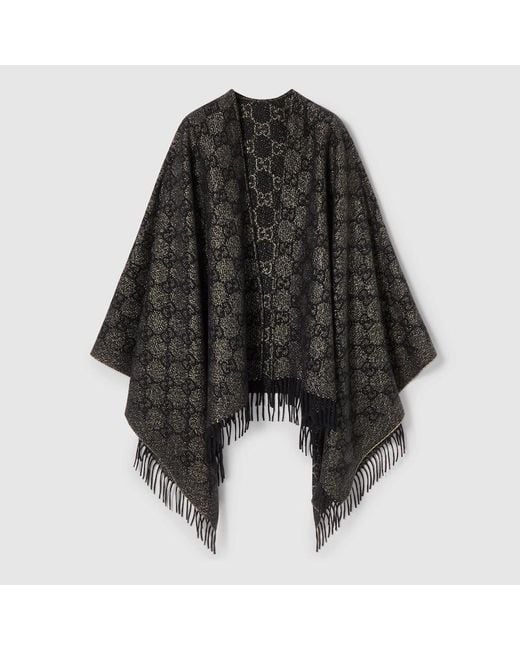Gucci Black Gg Cashmere Lamé Cape