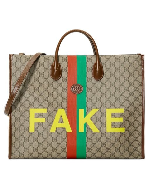 Gucci Natural 'fake/not' Print Large Tote Bag for men