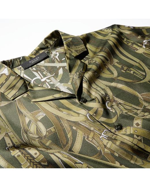 Gucci Green Printed Silk Bowling Shirt for men