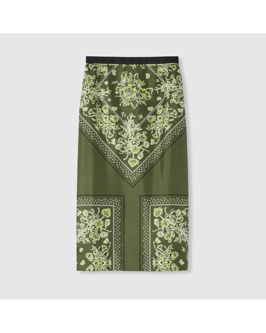 Falda De Sarga De Seda Con Estampado, Talla Gucci de color Green