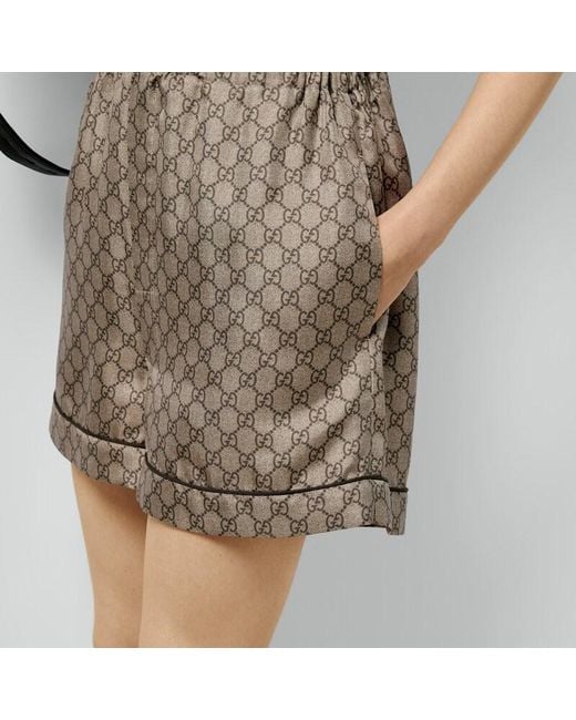 Gucci Brown Gg Supreme Print Silk Shorts
