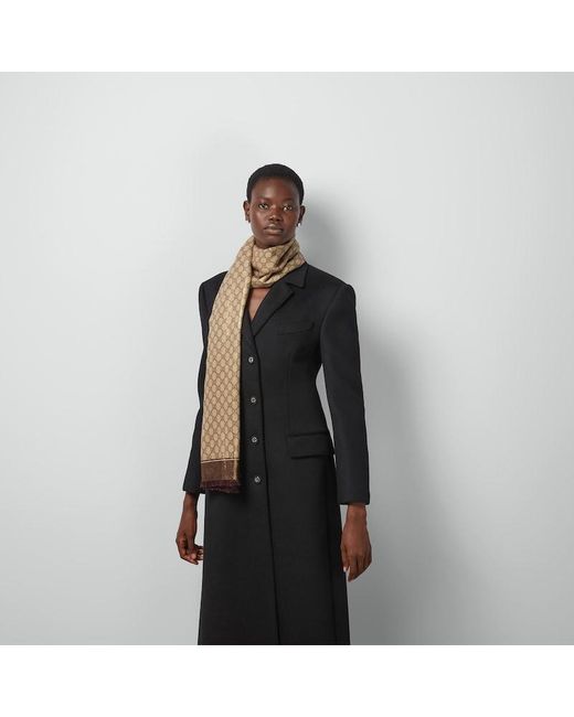 Gucci Natural Shiny Gg Wool Jacquard Shawl