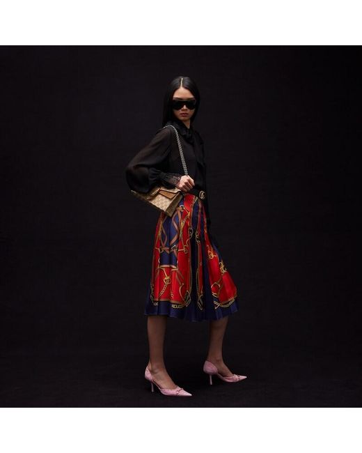 Gucci Red Printed Silk Twill Midi Skirt
