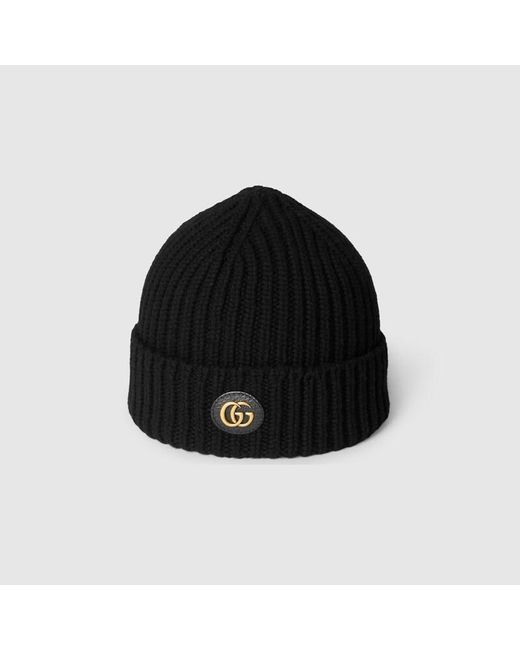 Gucci Black Wool Cashmere Hat With Double G