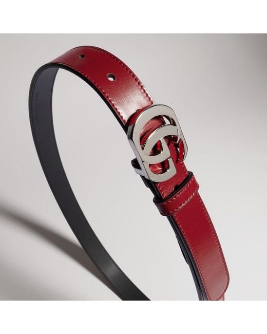 Gucci Red Thin Belt With Double G Buckle, Size 100
