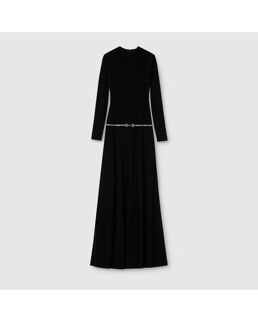 Gucci Black Jersey Dress With Crystal Horsebit Belt