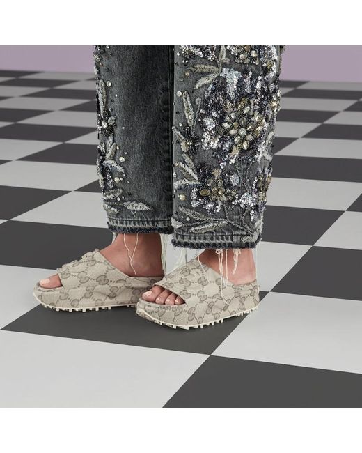 Gucci Gray Slide Sandal With Interlocking G