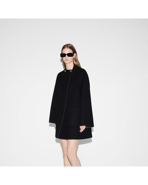 Cappotto Di Lana Con G Diagonale Reversibile di Gucci in Black