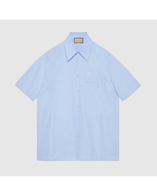 Camicia In Cotone Con Ricamo di Gucci in Blue da Uomo