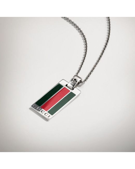 Gucci Metallic Pendant Chain Necklace With Web