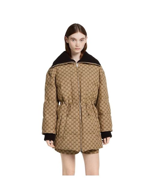 Gucci Brown Gg Canvas Puffer Jacket