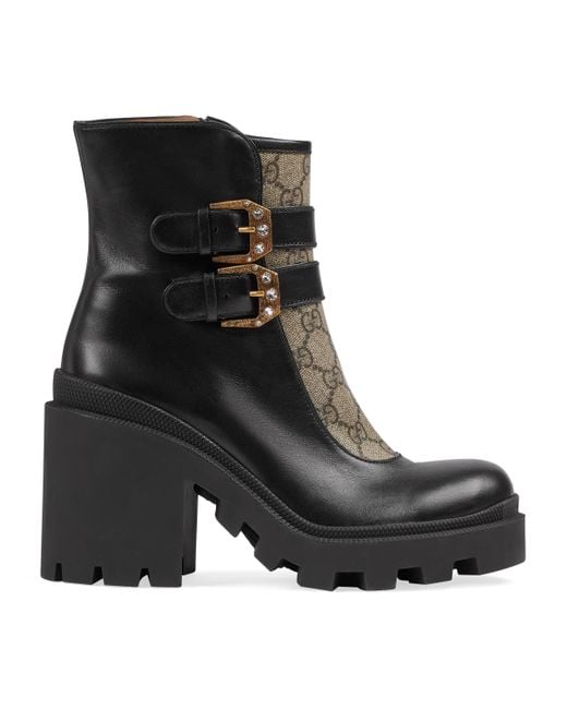 Gucci Canvas gg Ankle Boot With Buckles in Black Lyst UK