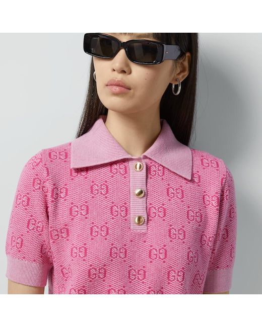 Gucci Pink Poloshirt Aus GG Wolljacquard