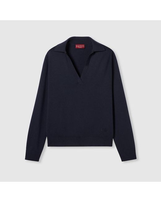 Gucci Blue Extra Fine Wool Polo Top