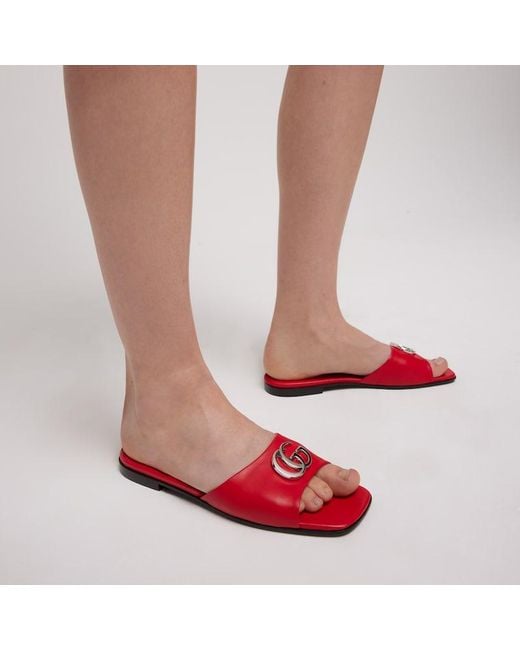 Gucci Red Slide Sandal With Double G, Uk