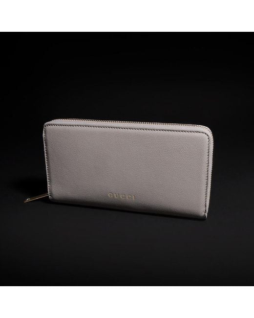 Gucci Gray Zip Around Wallet With Lettering