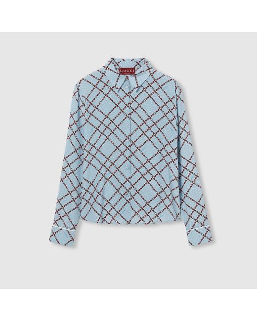 Gucci Blue Bluse Aus Crêpe De Chine Mit Print, Grösse