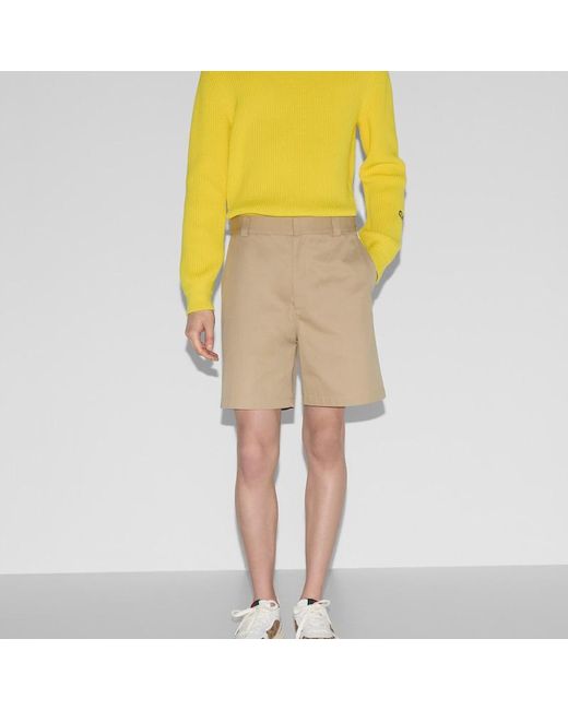 Gucci Natural Double Cotton Twill Shorts With Web for men