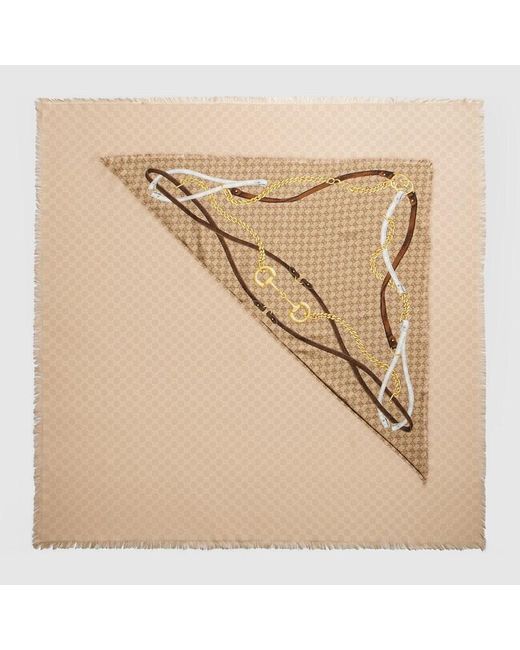 Gucci Natural Gg Wool Silk Jacquard Cape