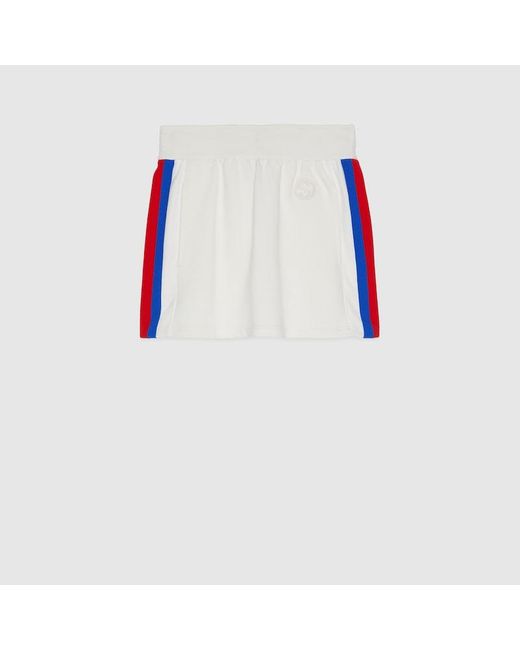 Minifalda Punto de Algodón con Tribanda Web Gucci de color White