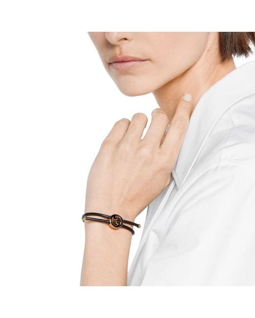 Gucci Black Bracelet With Enamel Round Interlocking G