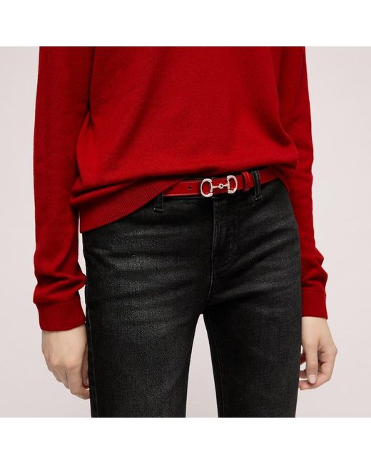 Gucci Red Thin Belt With Horsebit Buckle, Size 105
