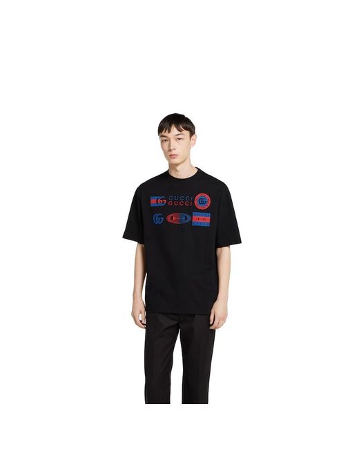 メンズ Gucci コットンジャージー プリント Tシャツ, ブラック, ウェア Black