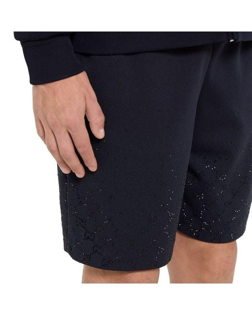 Gucci Blue Technical Jersey Shorts With Crystals for men