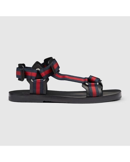 Gucci Blue Leather Sandal With Web Strap for men